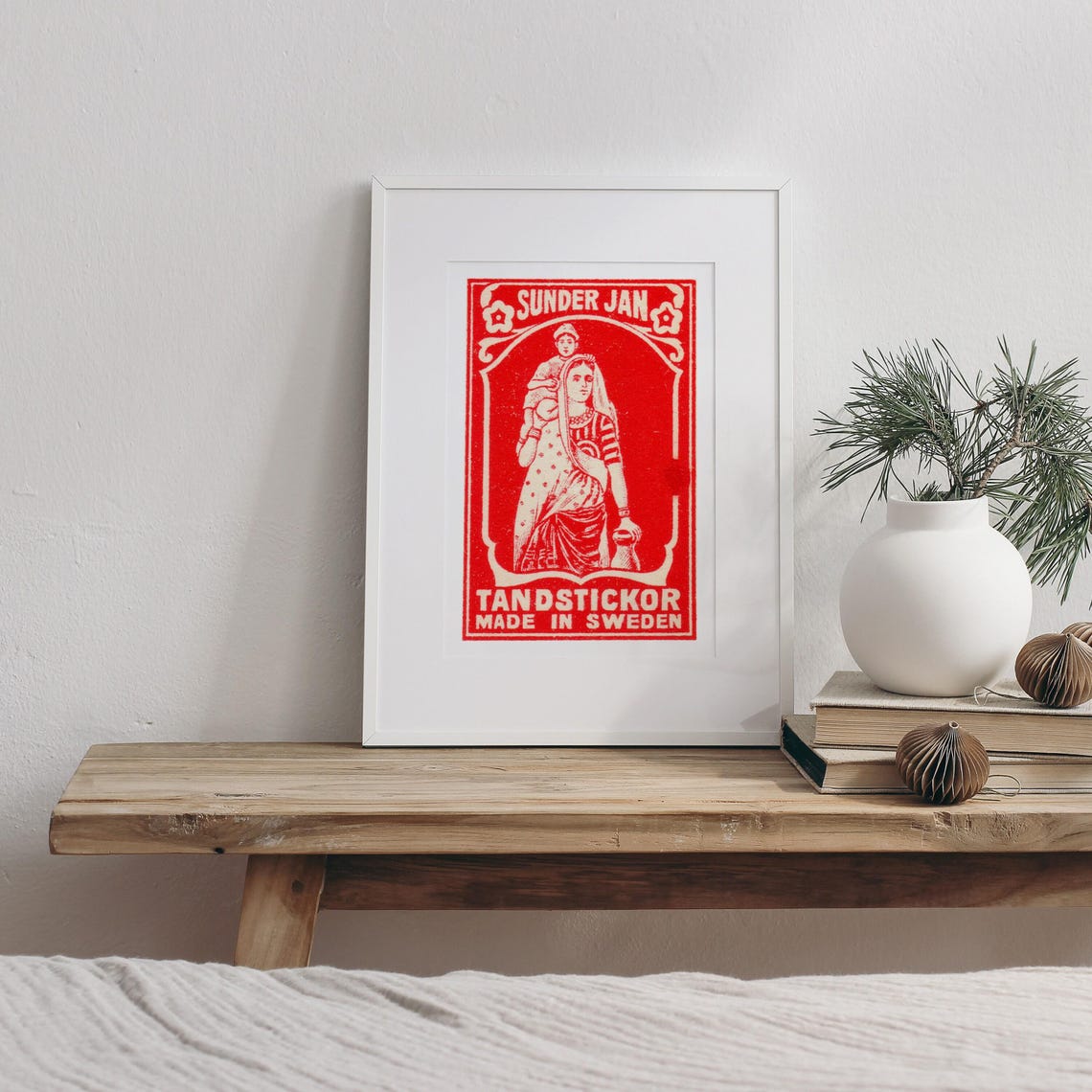 Sunder Jan Tändstickor Swedish Matchbox Label Red Indian Poster - Image 3