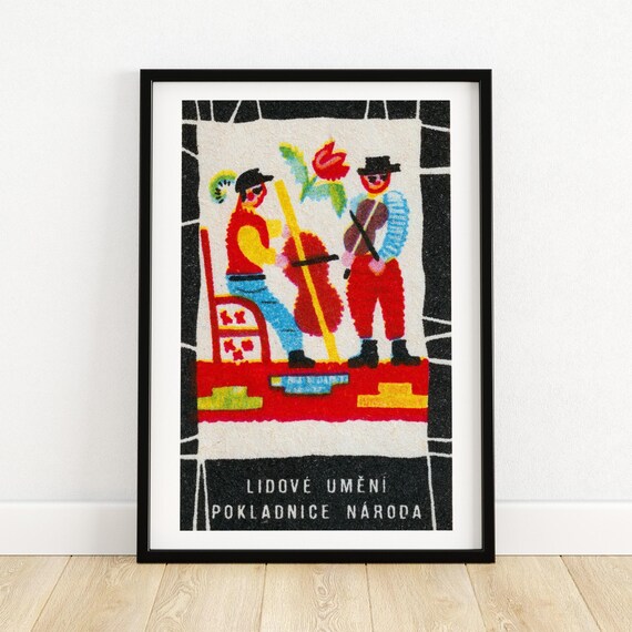 Czech Folk Musicians Cello Violin Vintage Matchbox Art Poster