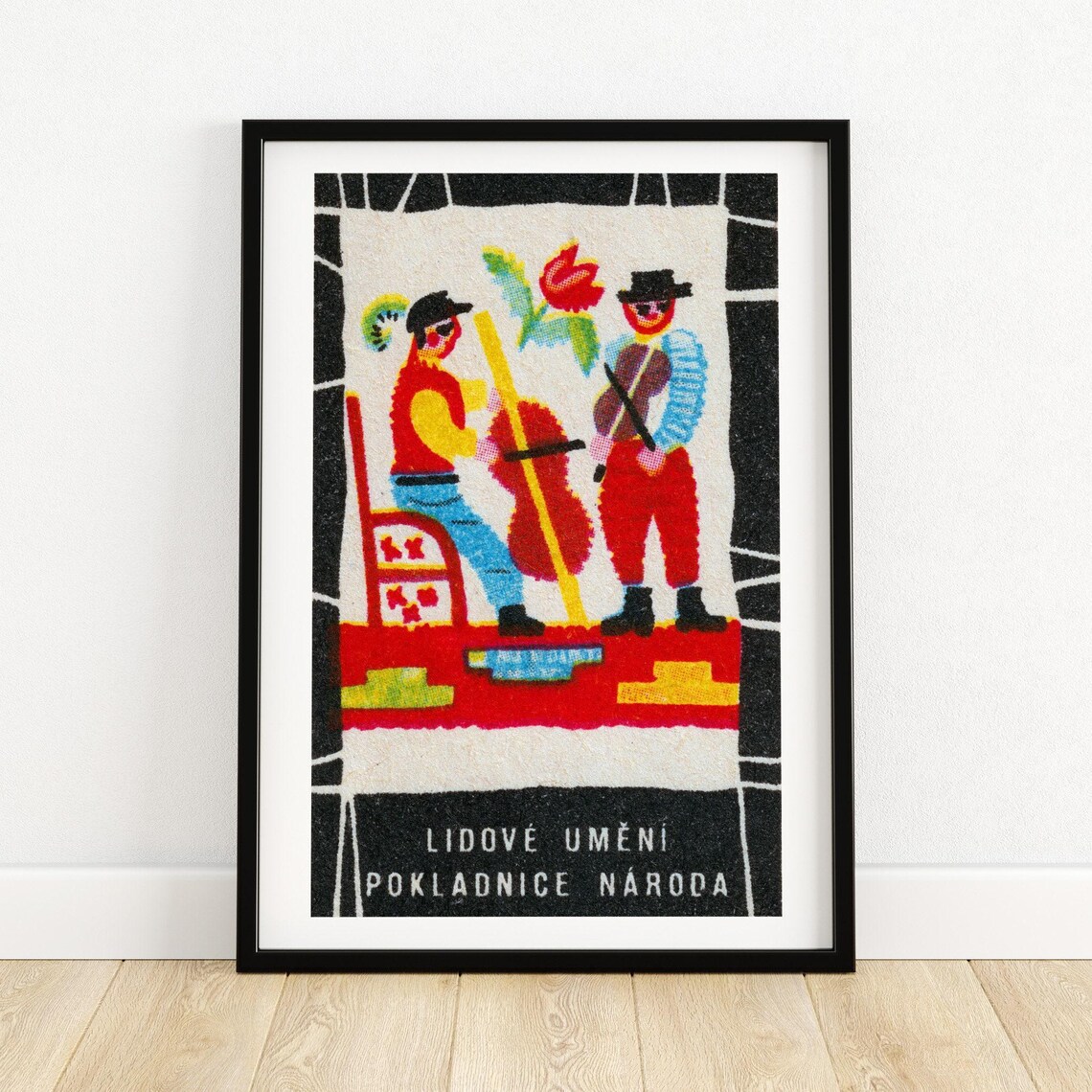 Czech Folk Musicians Cello Violin Vintage Matchbox Art Poster