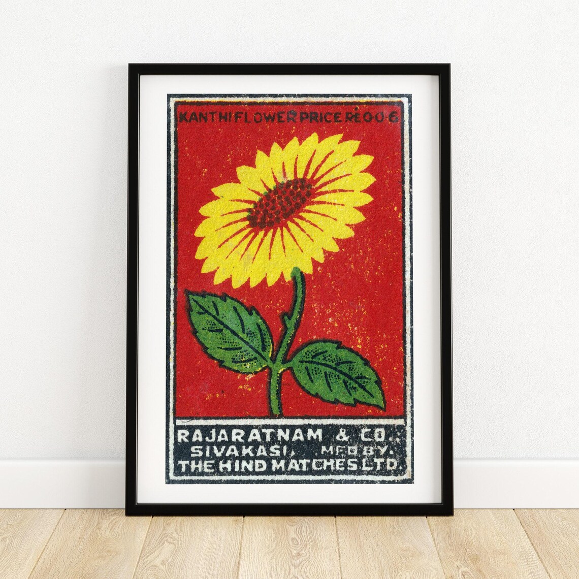 Kanthi Yellow Flower Vintage Indian Matchbox Label Floral Poster