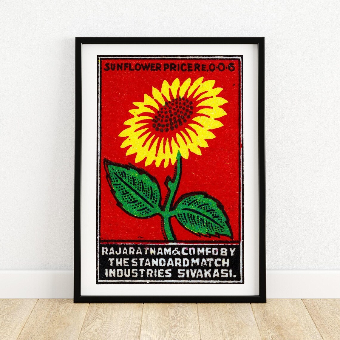 Sunflower Golden Bloom Standing Tall Vintage India Match Label Poster