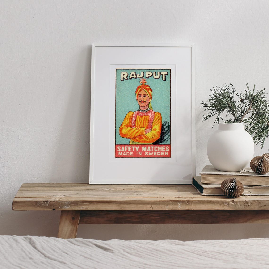 Rajput Turban Portrait Vintage Swedish Safety Matches Label Poster - Image 3