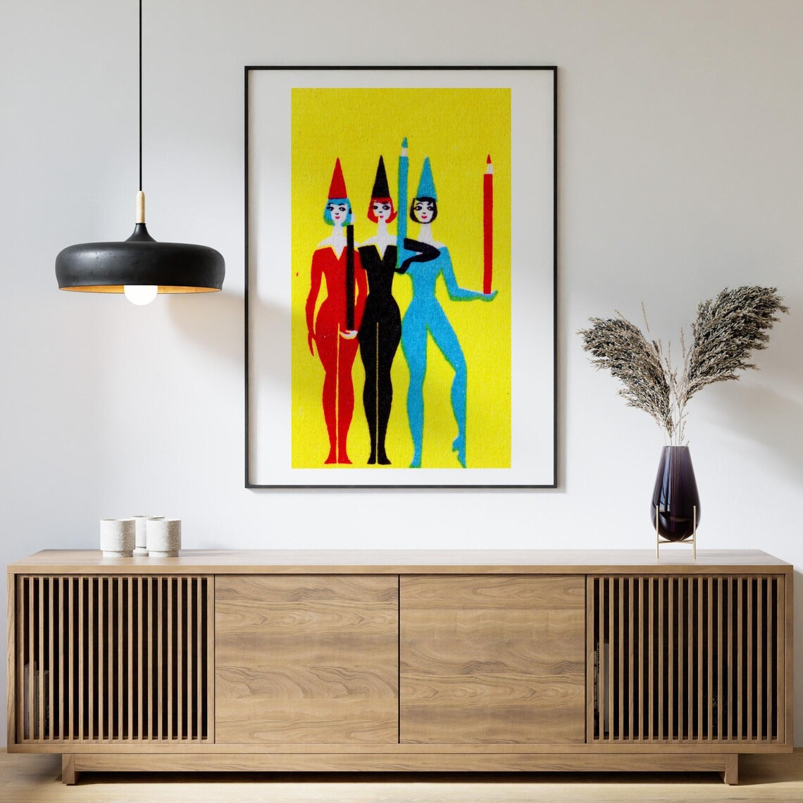 Three Pencil Women Pop Art Retro Colorful Illustration Poster - Image 4