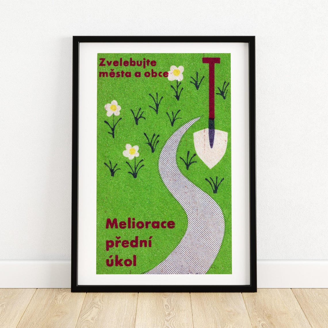 Garden Spade Path Vintage Czech Gardening Matchbox Label Poster