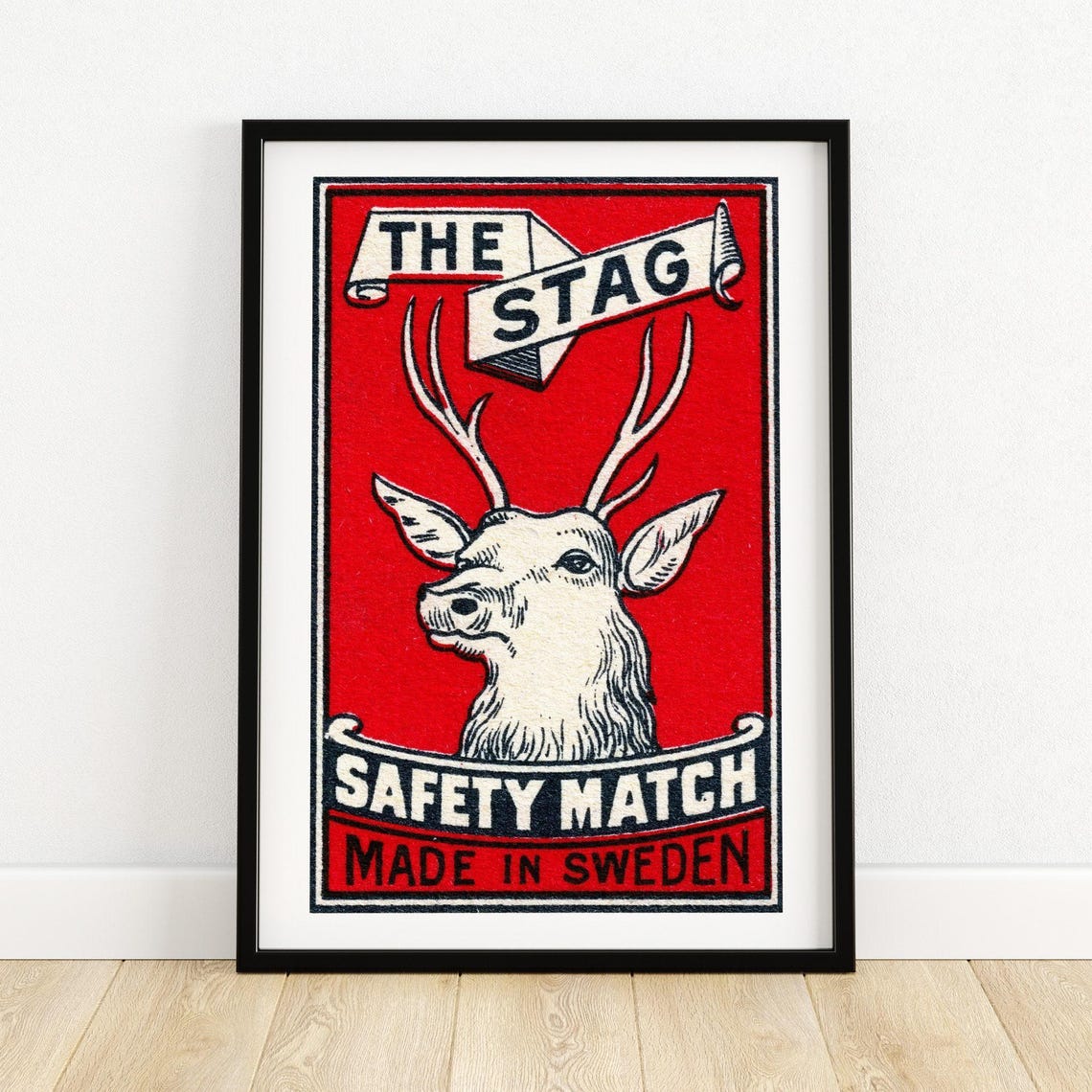 Swedish Stag Deer Safety Match Matchbox Label Wildlife Art Poster