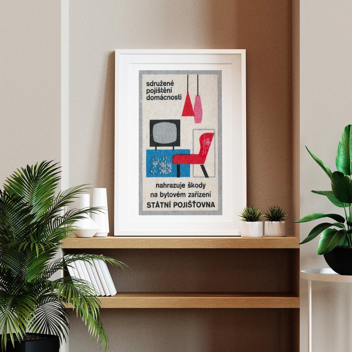 Czech State Insurance Mid Century Furniture TV Chair Vintage Ad Poster - Image 2