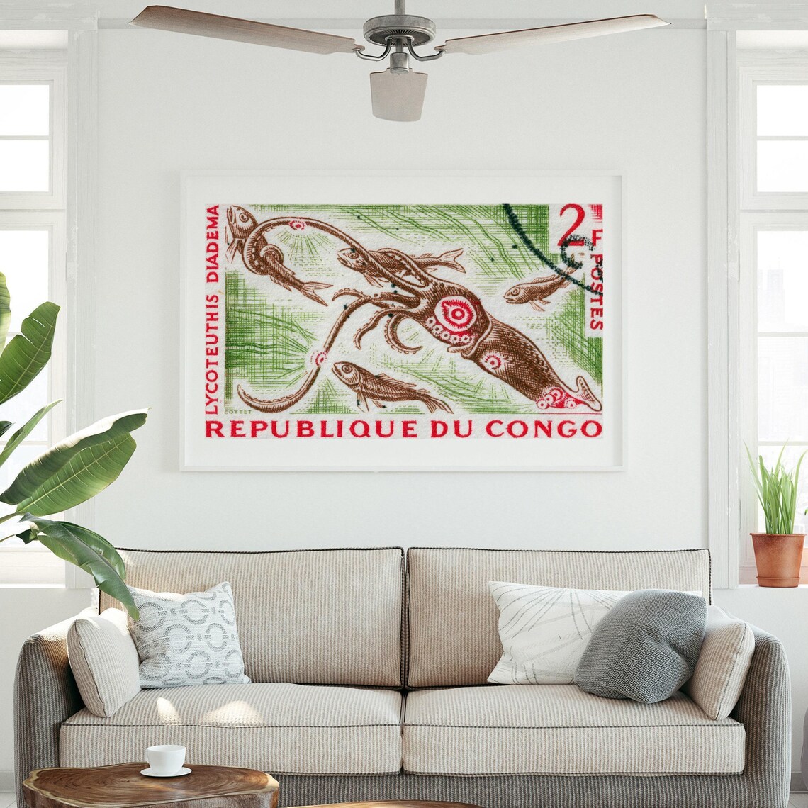 Republic of Congo 2F Lycoteuthis Diadema Squid Stamp Art Poster - Image 3