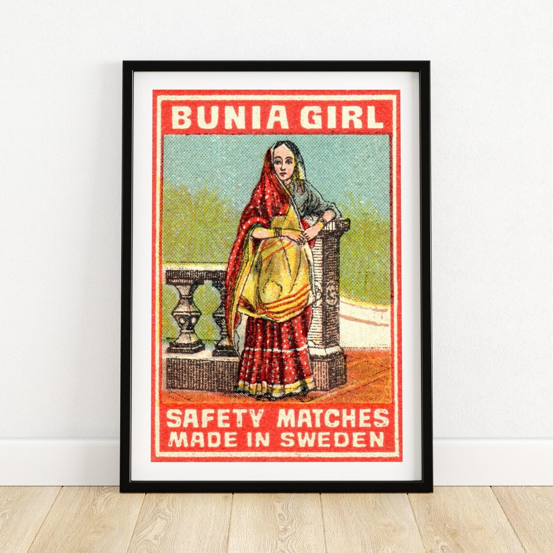 Bunia Girl Indian Woman Sari Safety Matches Swedish Vintage Poster