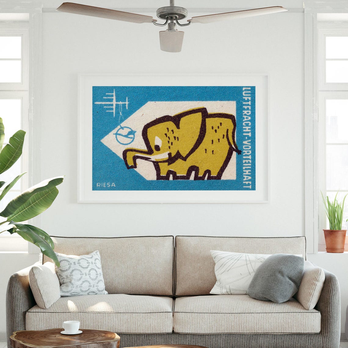 Air Freight Yellow Elephant East German Airline Matchbox Poster - Image 3