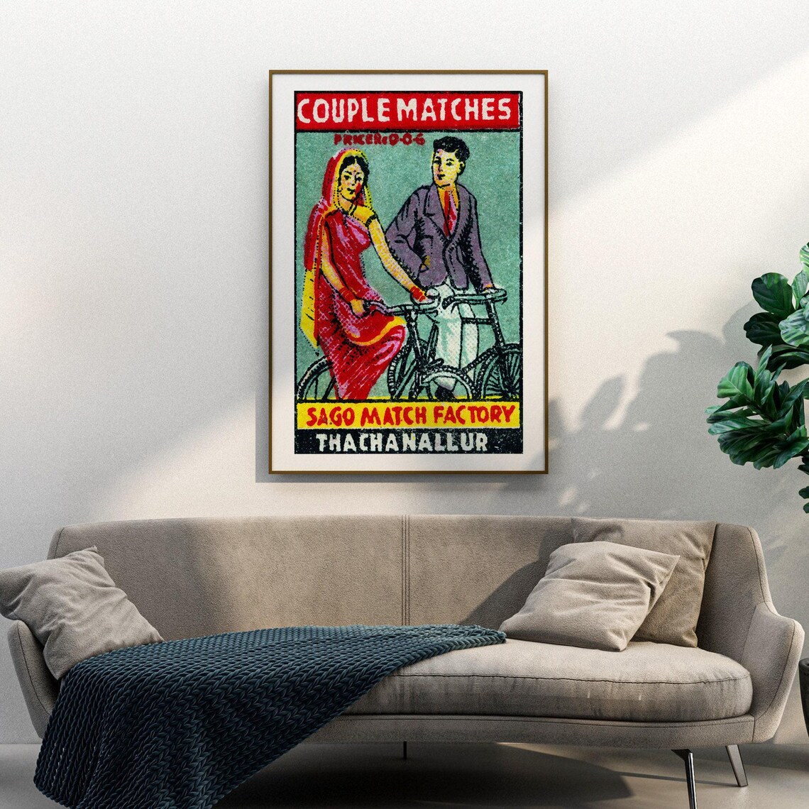 Couple Matches Bicycle Riders Traditional Dress Vintage India Poster - Image 3