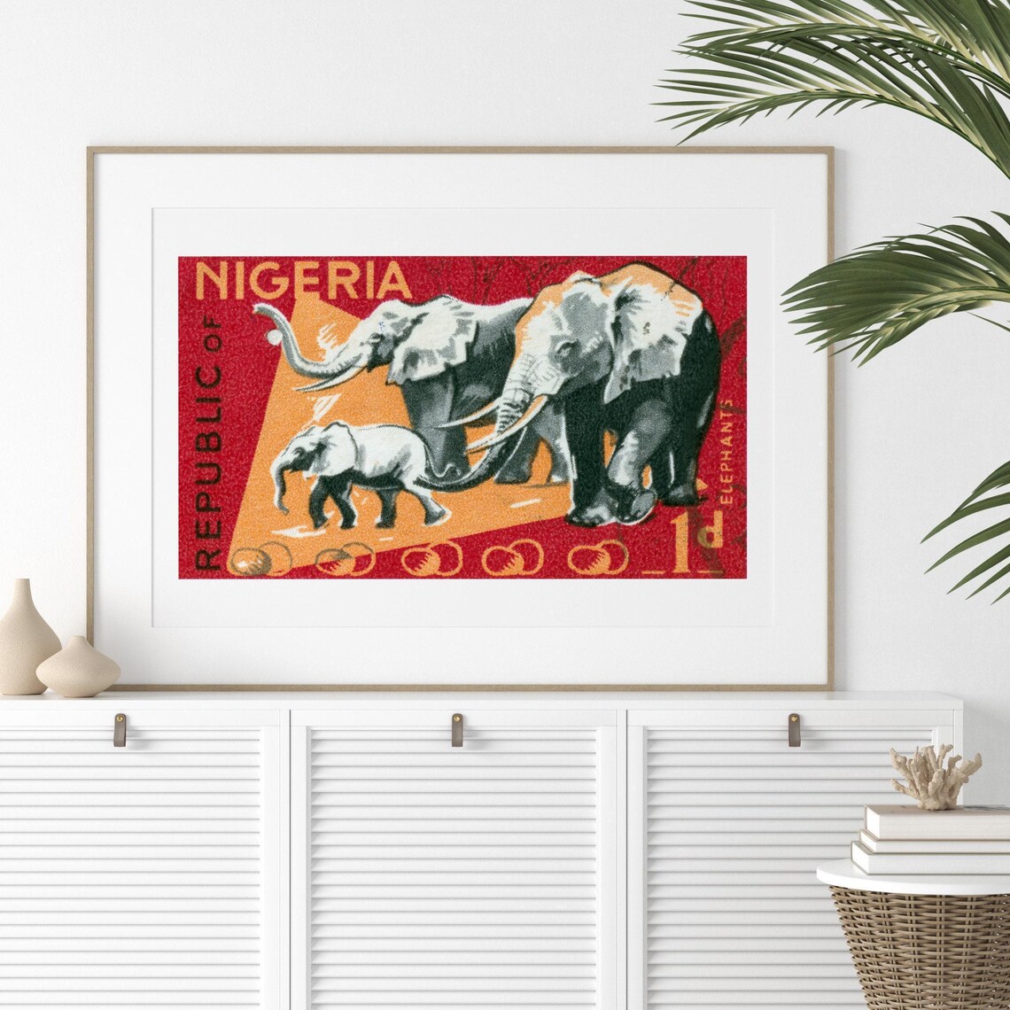 Nigeria Elephant Herd Vintage Postage Stamp African Wildlife Art Poster - Image 2