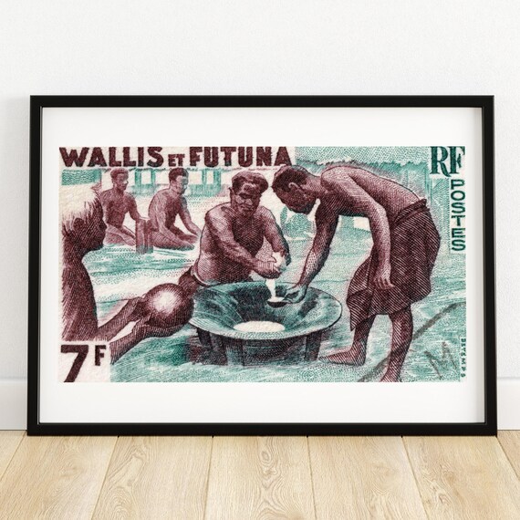 Traditional Cooking Vintage African Art Postage Stamp Print Aesthetic Wall Art Postage Stamp Wall Poster Vintage Poster Print