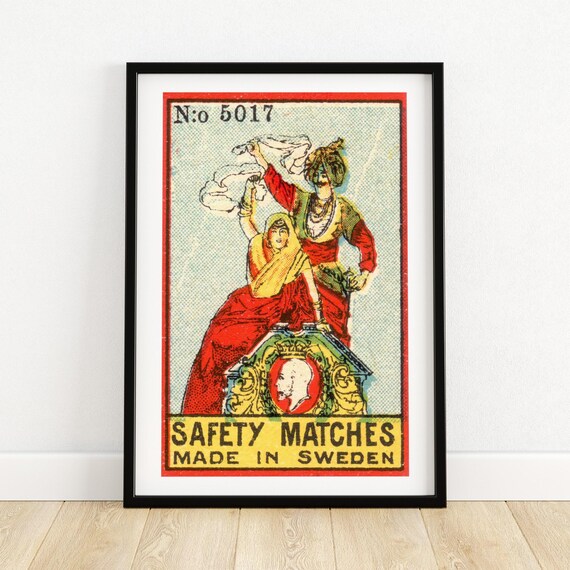 Swedish Matchbox Art Print Vintage Safety Matches Design Retro Home Decor Collectible Wall Art Scandinavian Style A4