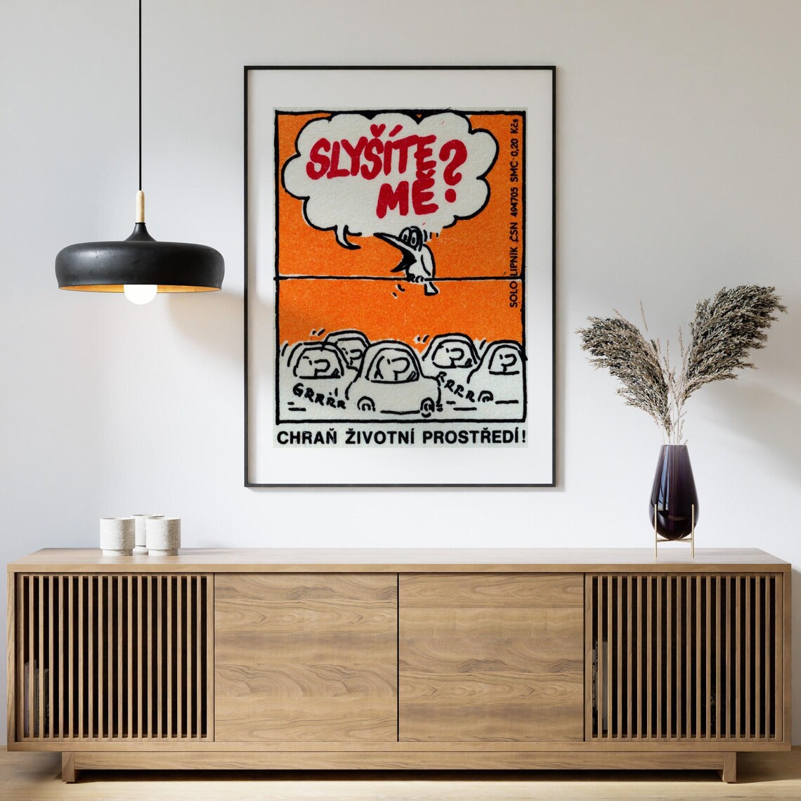 Czech Environmental Cartoon Slyšíte Mě Bird Cars Humor Label Poster - Image 4