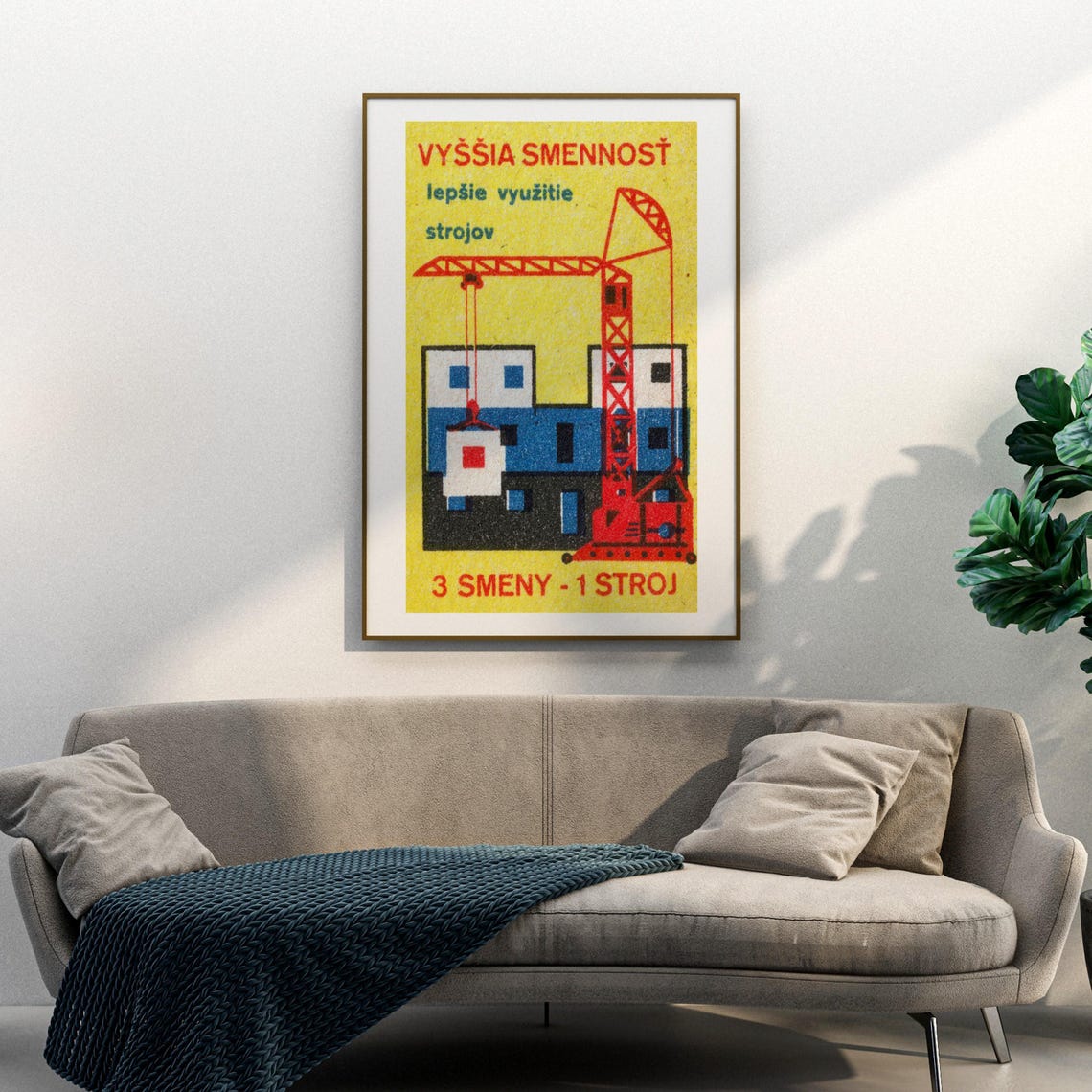 Red Construction Crane Slovak Shift Work Matchbox Label Art Poster - Image 3