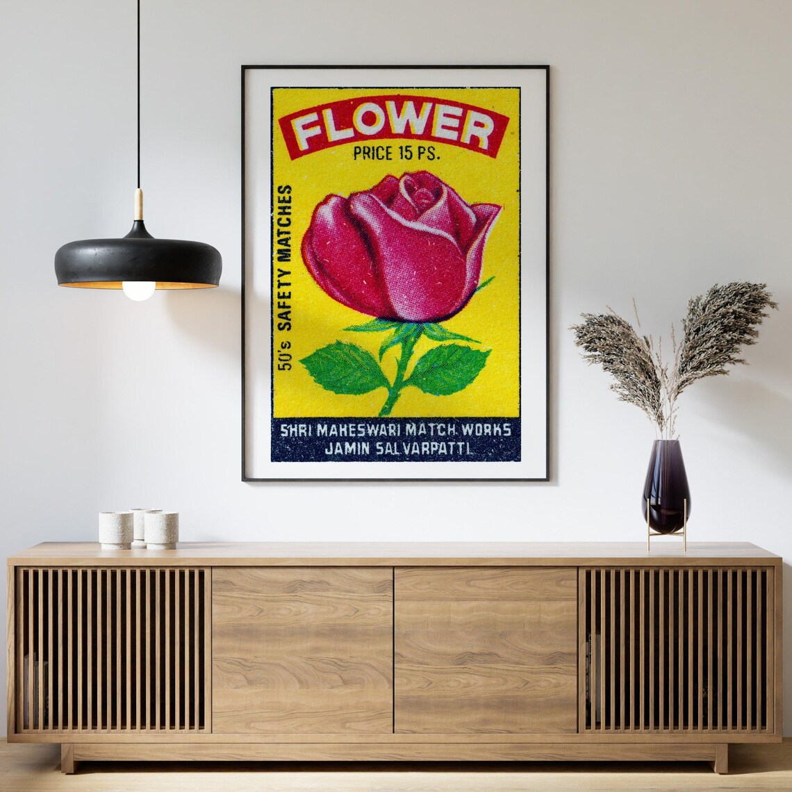 Flower Brand Vintage Red Rose Indian Safety Matches Label Poster - Image 4