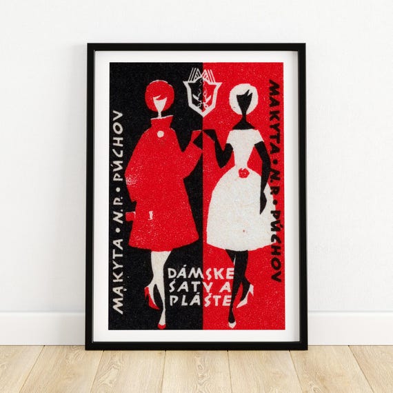 Fashionable Women Matchbox Print Czech Wall Art Vintage Czech Art Matchbox Wall Poster Vintage Poster Print