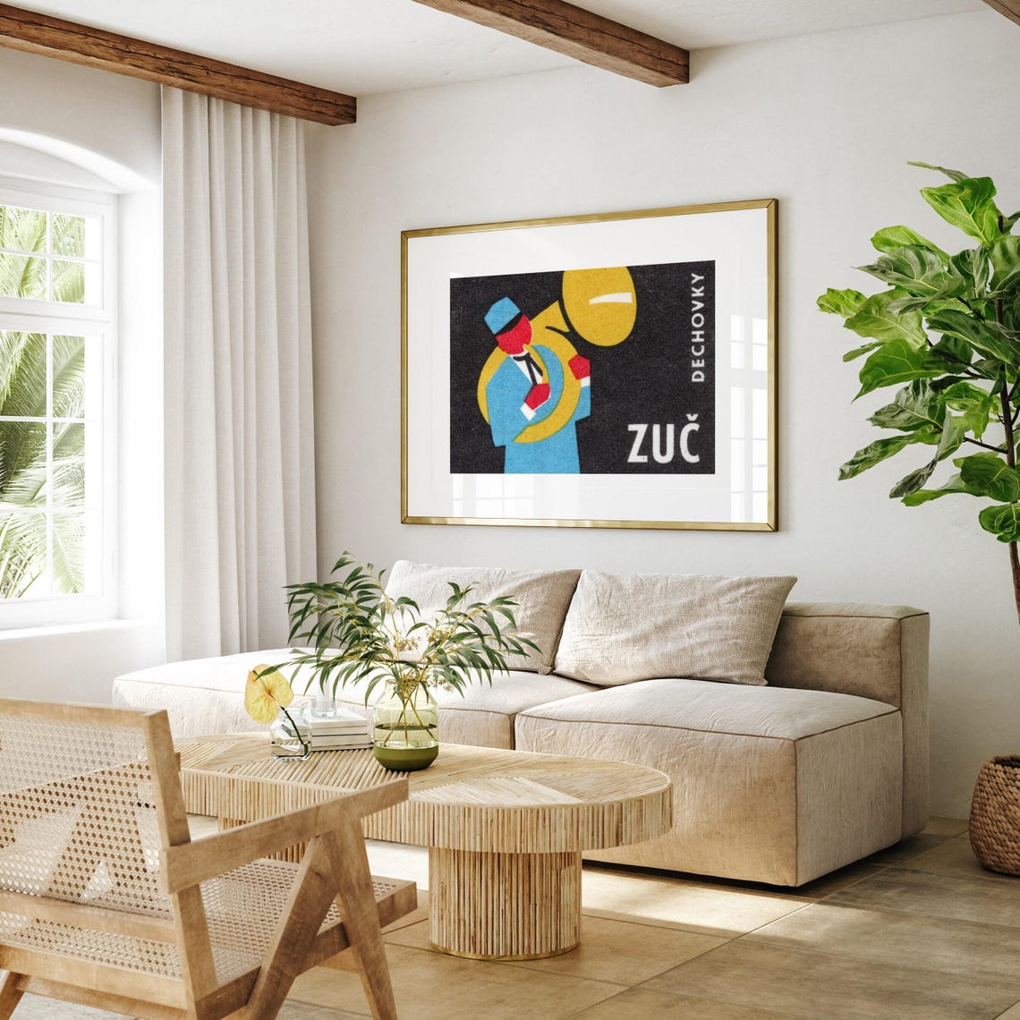 ZUC Czech Brass Band Tuba Player Vintage Music Label Art Print - Image 4