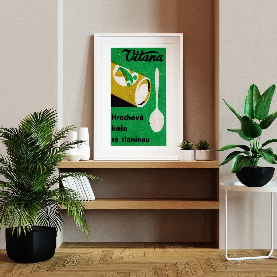 Vitana Pea Mash With Bacon Czech Vintage Food Matchbox Poster - Image 2