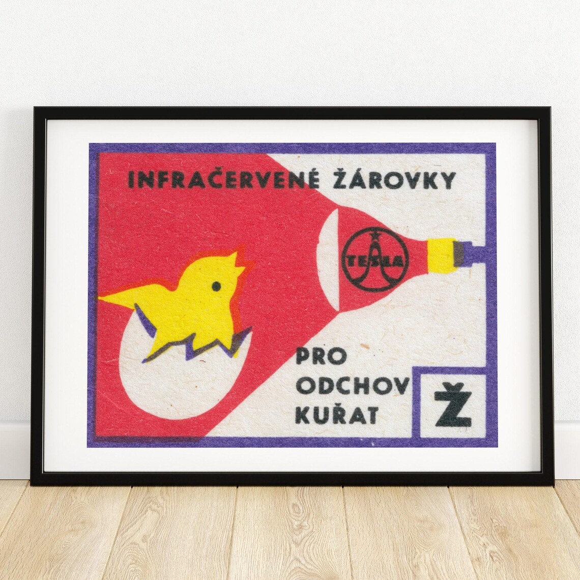Tesla Infrared Bulbs for Chick Raising Vintage Matchbox Label Poster