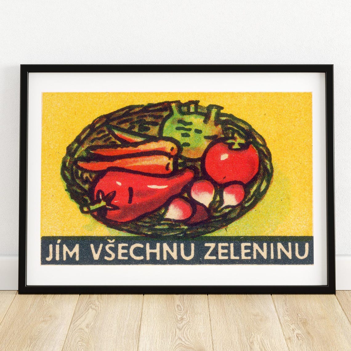 I Eat All Vegetables Vintage Czech Matchbox Label Art Poster