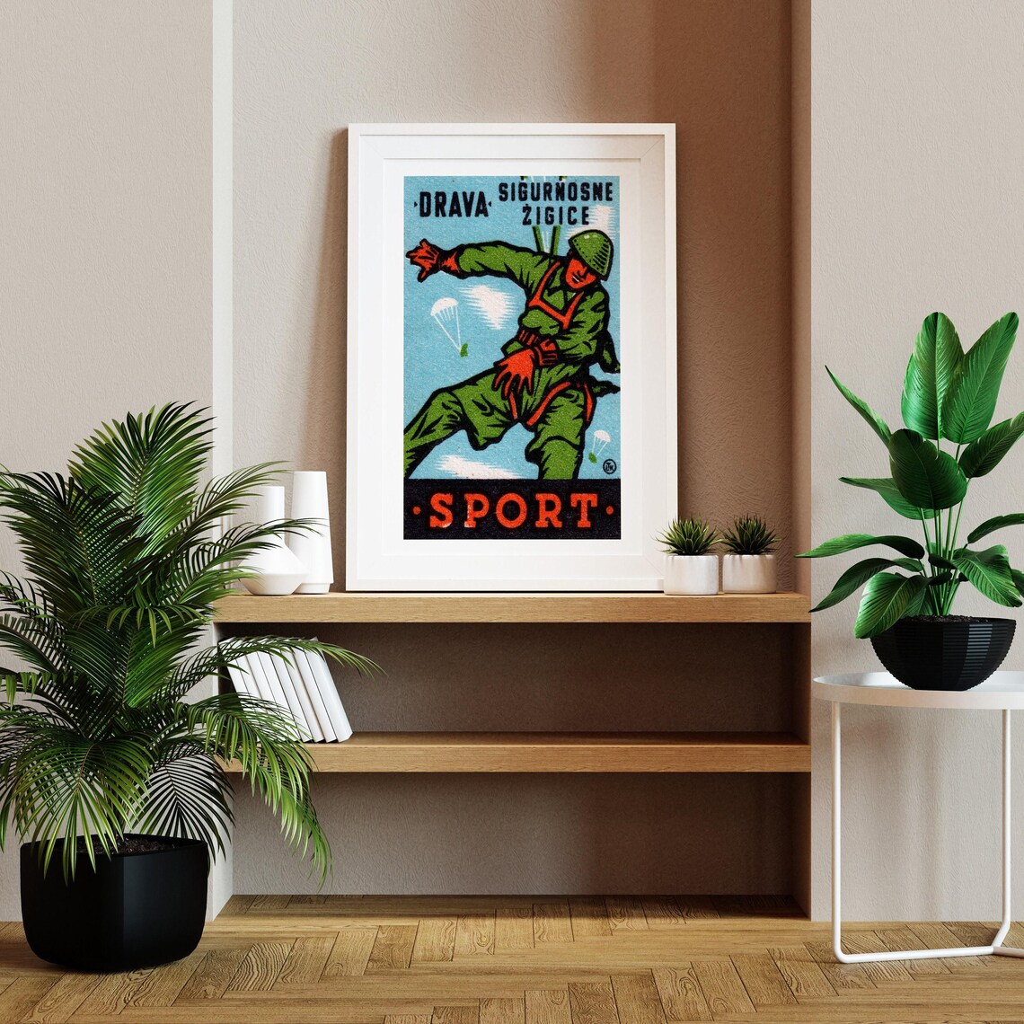 Drava Safety Matches Sport Parachutist Yugoslav Vintage Label Poster - Image 2