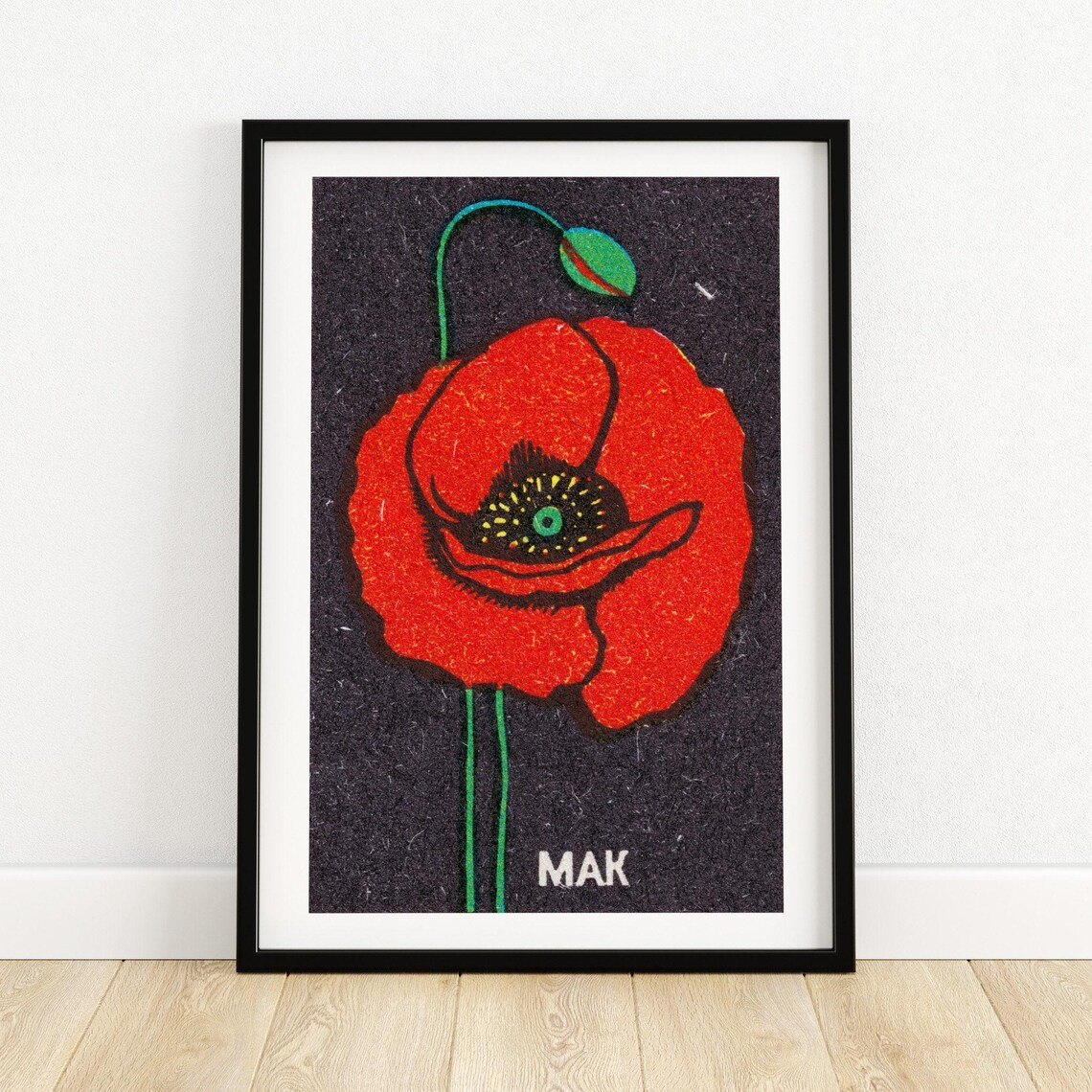 Red Poppy Matchbox Print, Vintage Eastern Europe