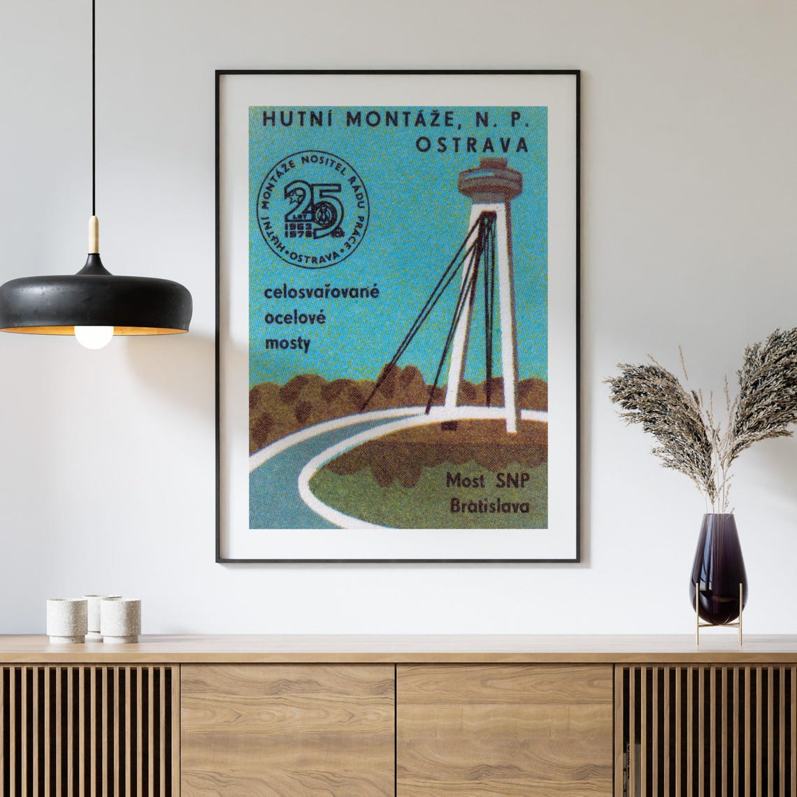 Most SNP Bratislava Cable Stayed Bridge Vintage Matchbox Label Poster - Image 4