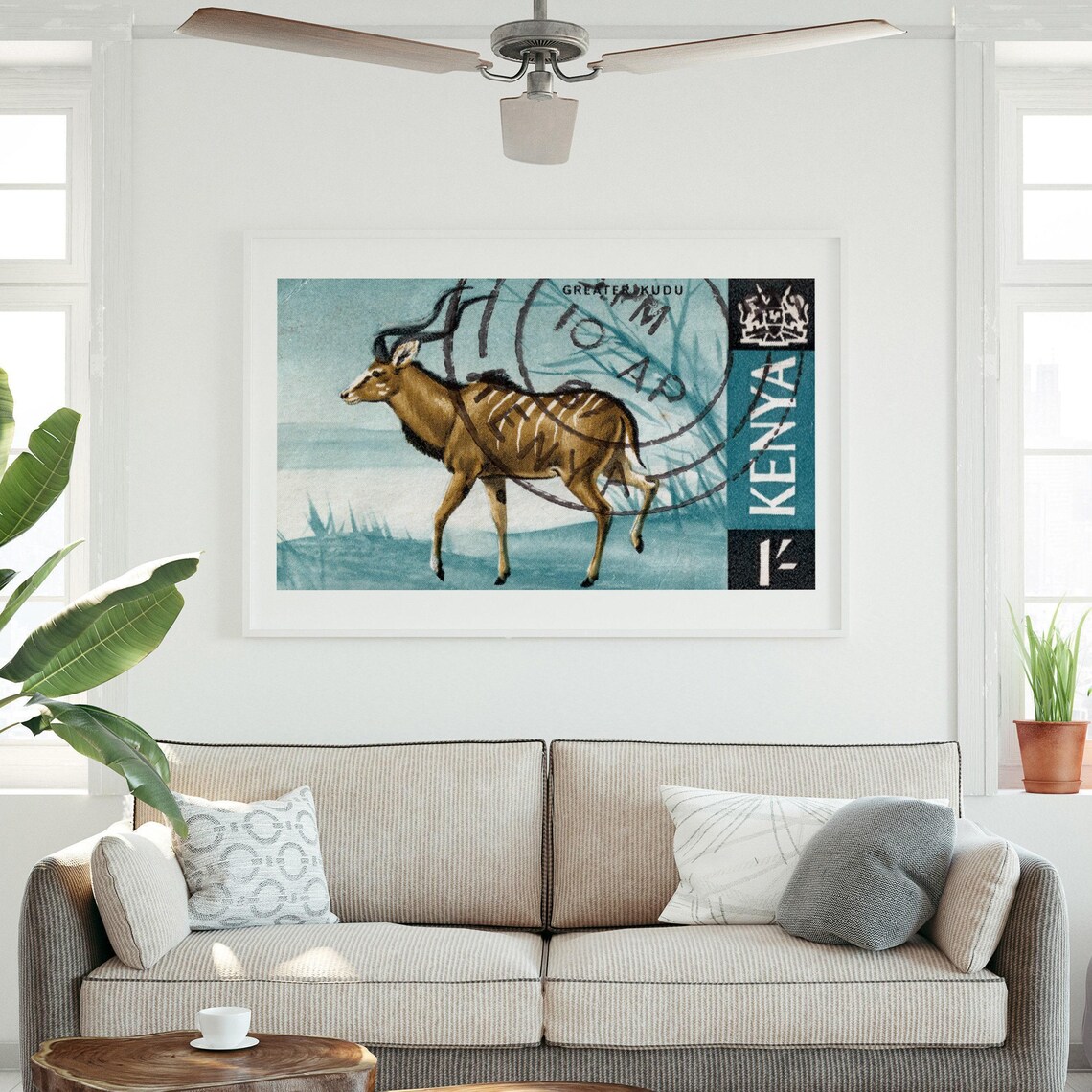 Gazelle Vintage Kenya Art Postage Stamp Print - Image 3