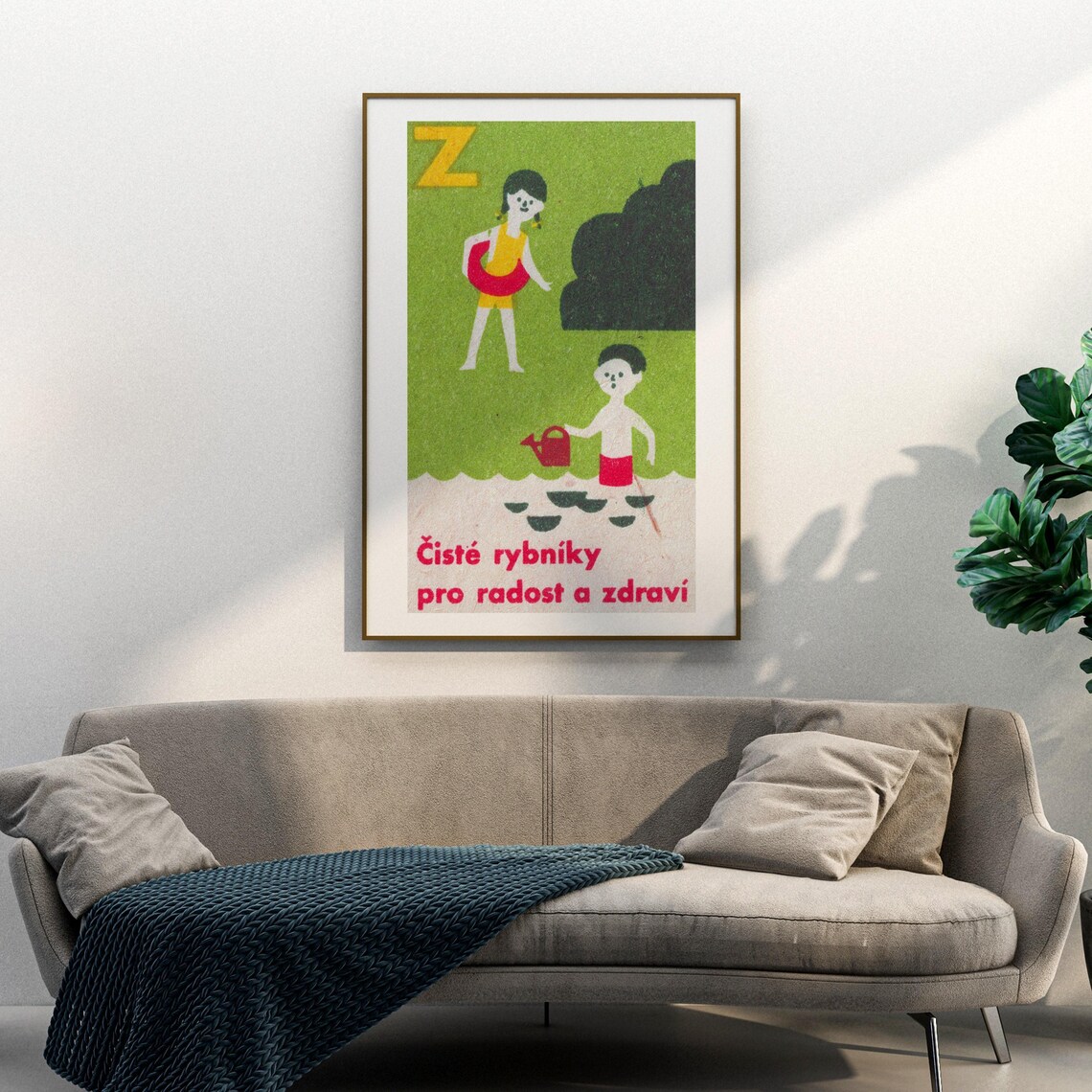 Clean Ponds Happy Children Swimming Vintage Czech Education Poster - Image 3
