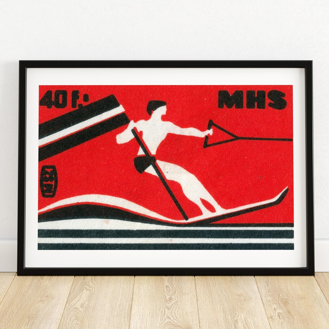 MHS Water Ski 40F Red Black Vintage Matchbox Water Sports Poster