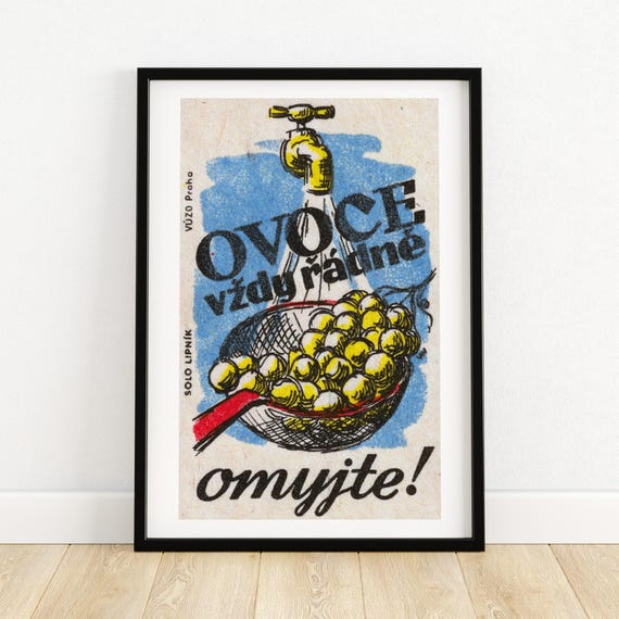 Washing Grapes Matchbox Print Czech Wall Art Vintage Czech Art Matchbox Wall Poster Vintage Poster Print