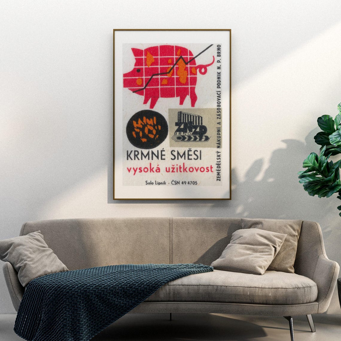 High Efficiency Feed Mixtures Pig Vintage Czech Matchbox Art Poster - Image 3