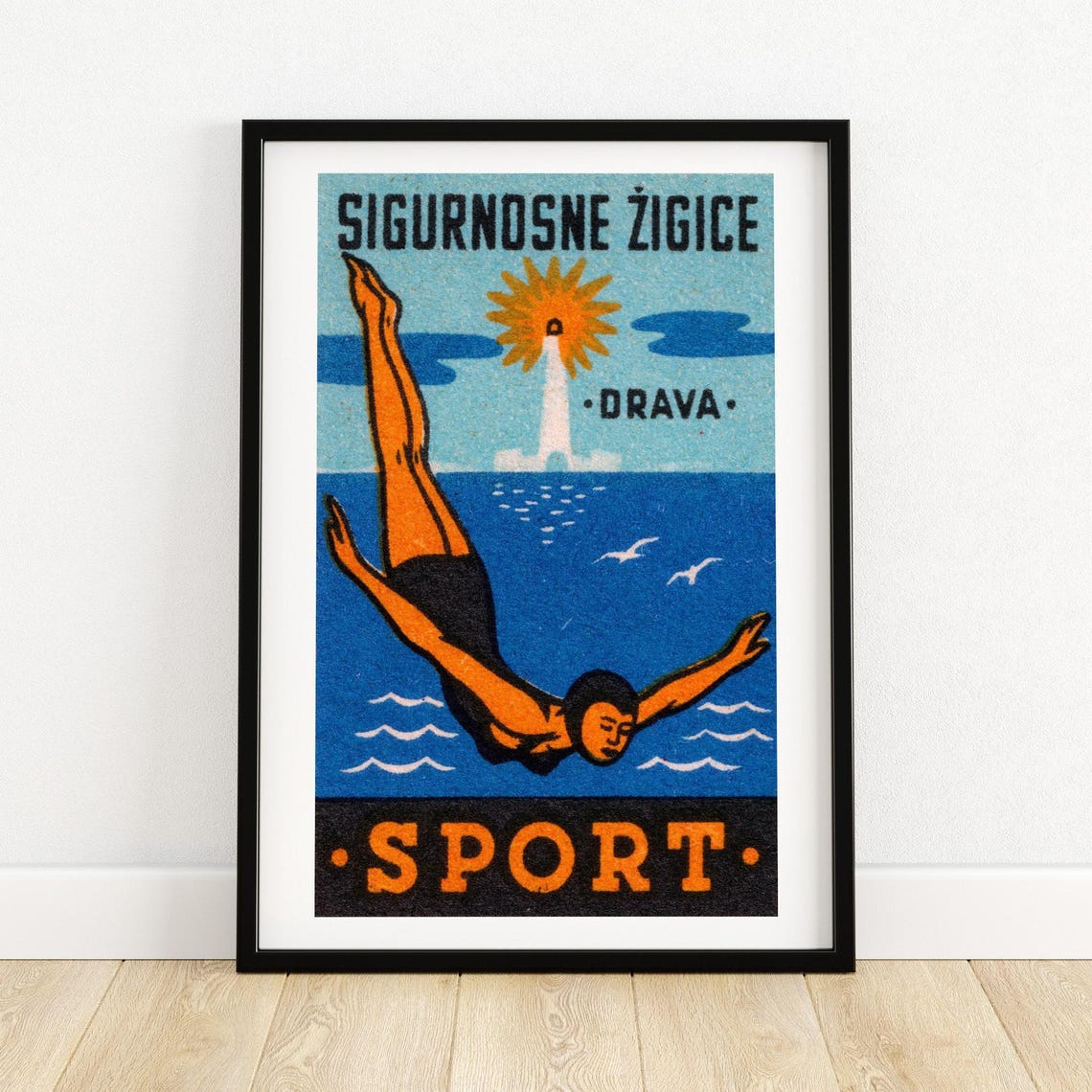 Sigurnosne Zigice Drava Sport Diver Vintage Yugoslav Matchbox Poster