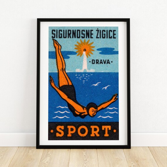 Sigurnosne Zigice Drava Sport Diver Vintage Yugoslav Matchbox Poster