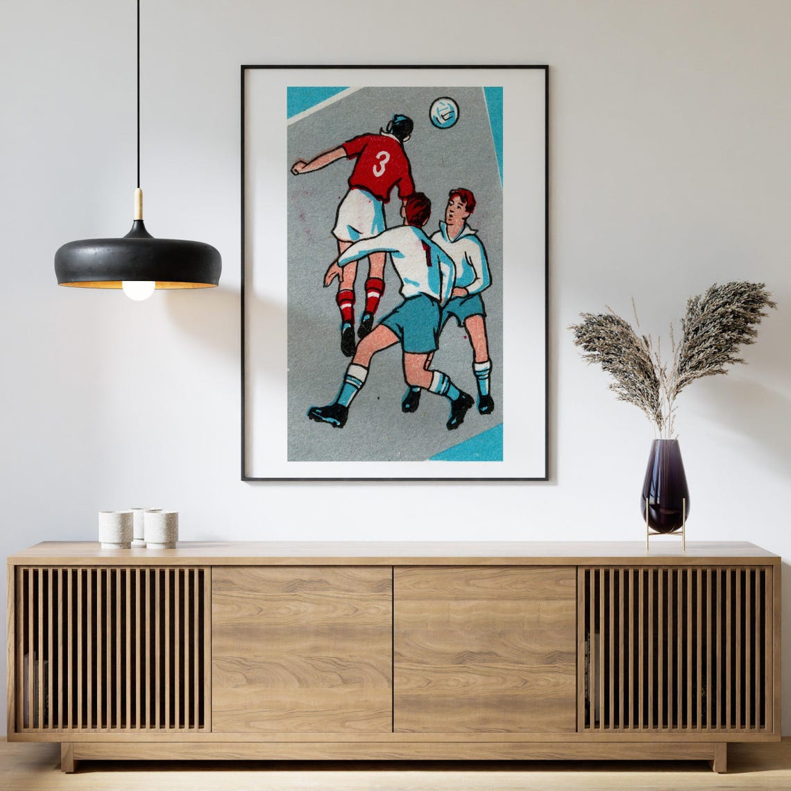 Vintage Soccer Header Duel Retro Football Players Matchbox Art Poster - Image 4