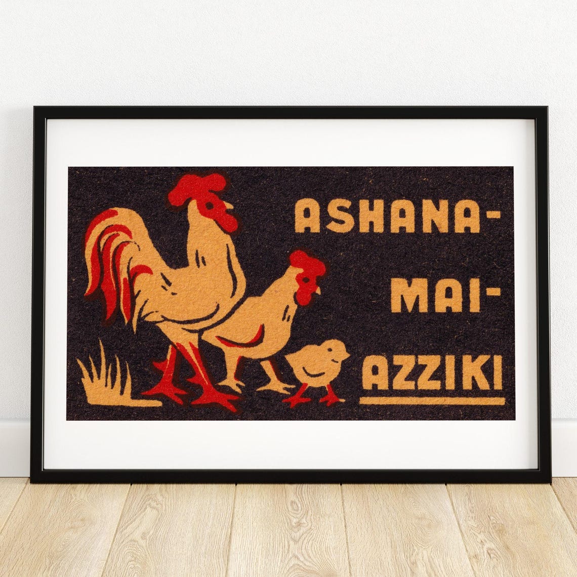 Ashana Mai Azziki Swedish Chicken Matchbox Label Vintage Poster