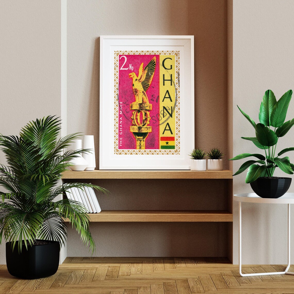 Golden Eagle Statue Vintage Ghana Postage Stamp Print - Image 2