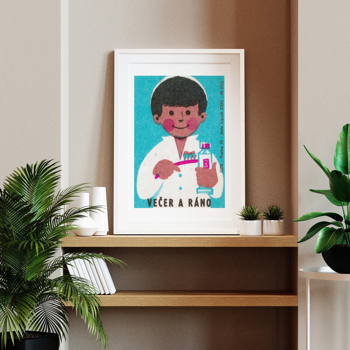 Czech Evening Morning Boy Brushing Teeth Dental Hygiene Art Poster - Image 2