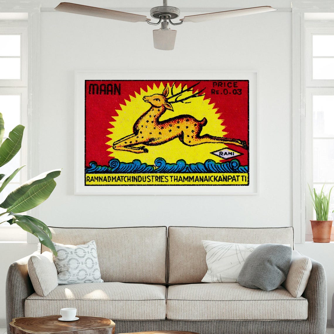 Maan Leaping Stag Indian Safety Matches Vintage Deer Matchbox Poster - Image 3