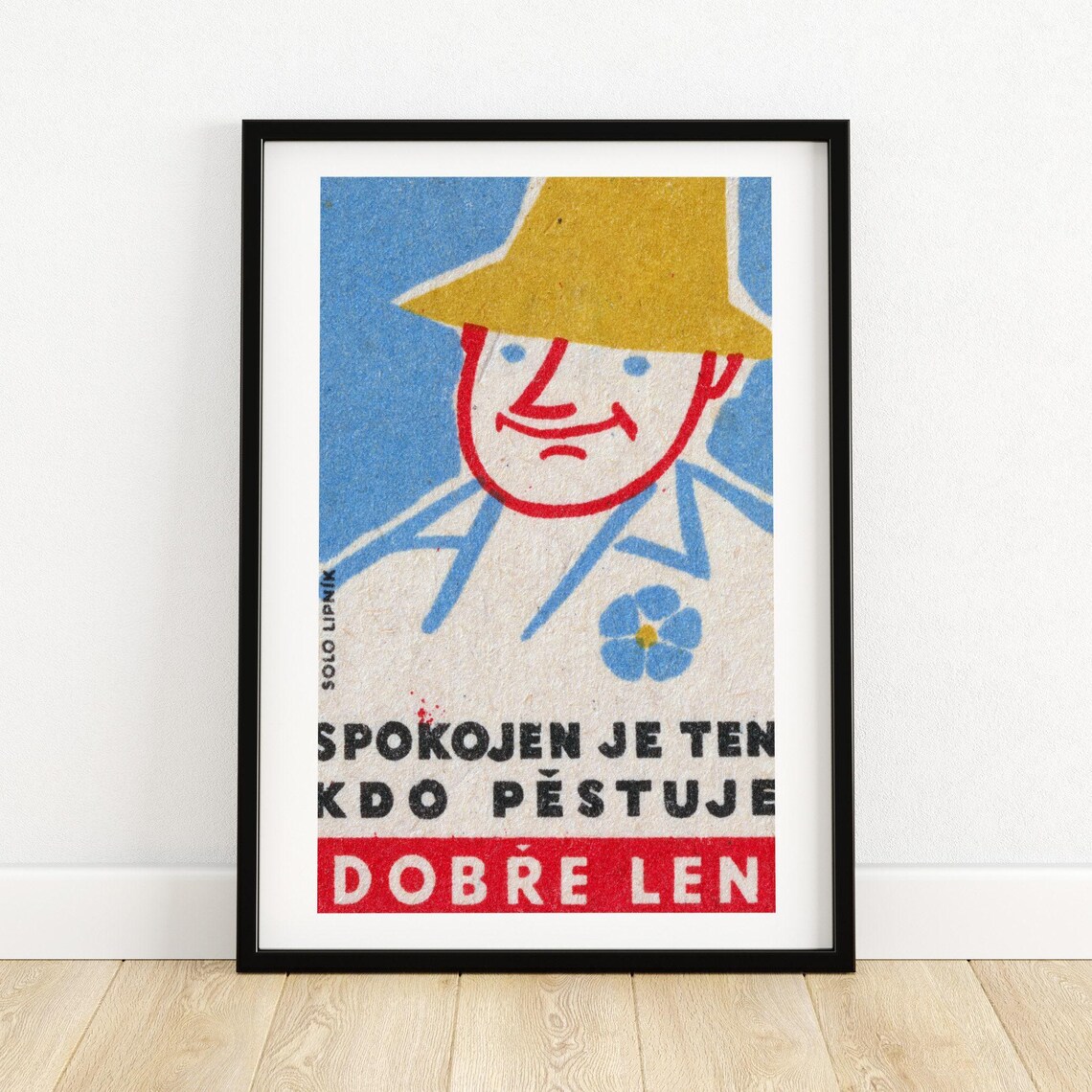 Happy Flax Farmer Smiling Portrait Vintage Czech Agricultural Art Poster