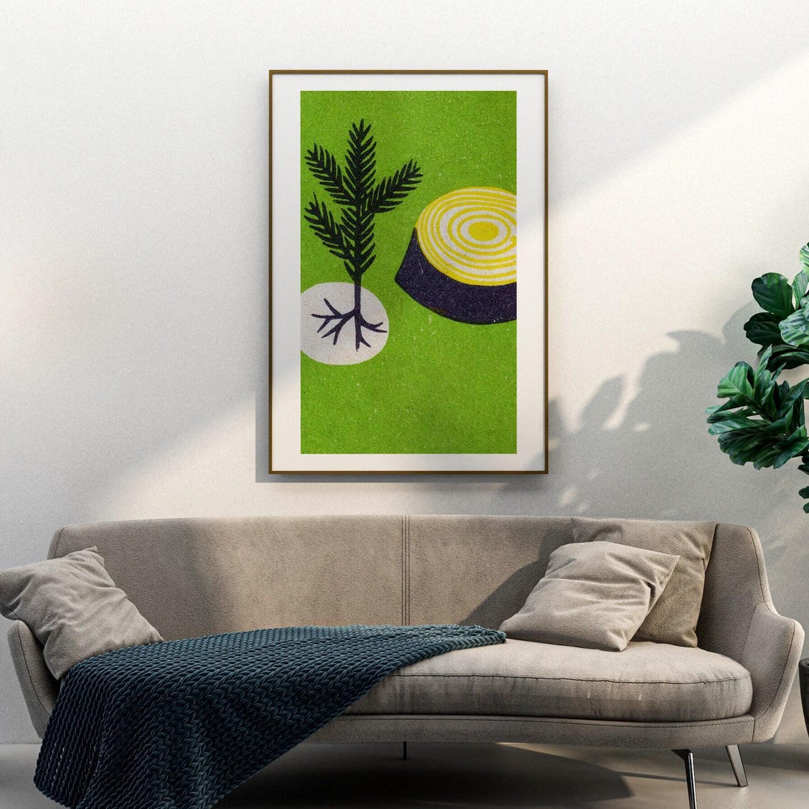 Young Pine Tree Roots And Stump Vintage Green Matchbox Art Poster - Image 2