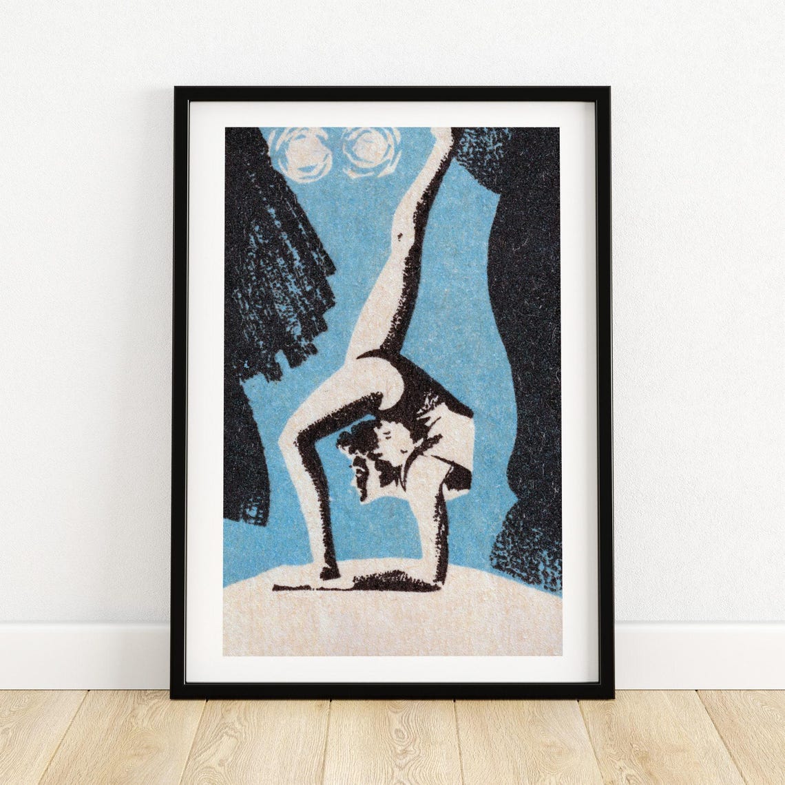Contortionist Acrobat Backbend Vintage Blue Matchbox Art Poster