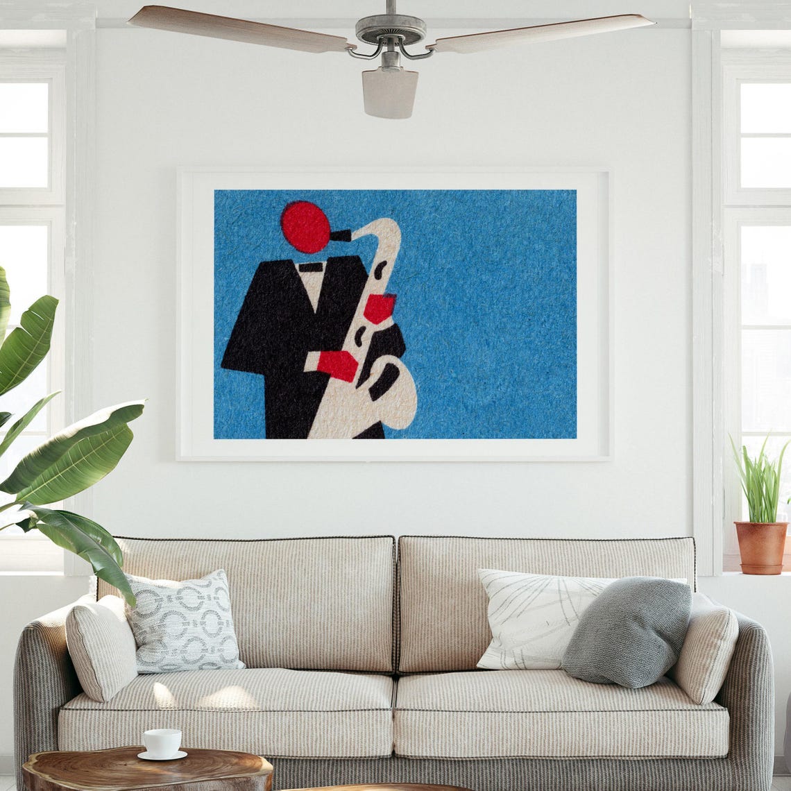 Abstract Saxophone Player Cubist Jazz Musician Blue Style Poster - Image 3