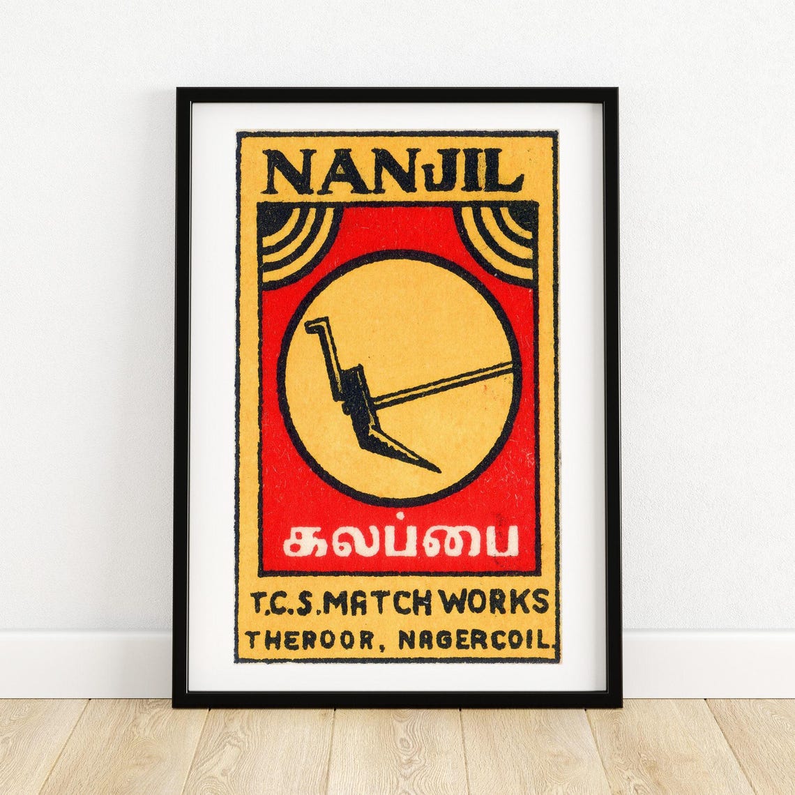 Nanjil Plow Vintage Indian Farm Tool Matchbox Label Art Poster