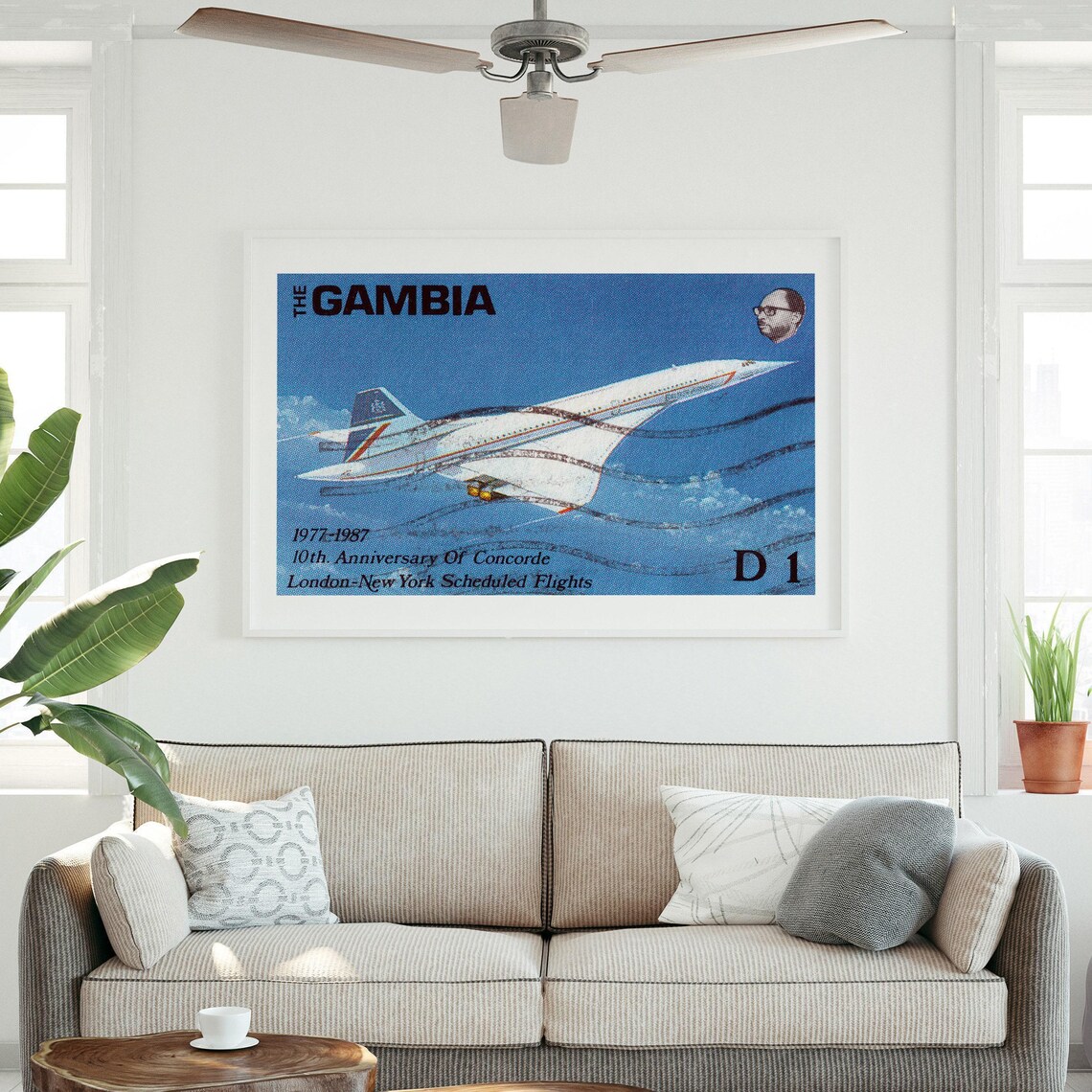 Gambia Concorde 10th Anniversary London New York Stamp Art Poster - Image 2
