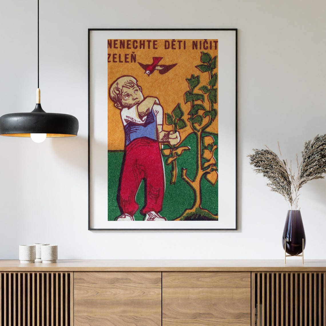 Do Not Let Children Destroy Greenery Boy Czech Matchbox Poster - Image 4