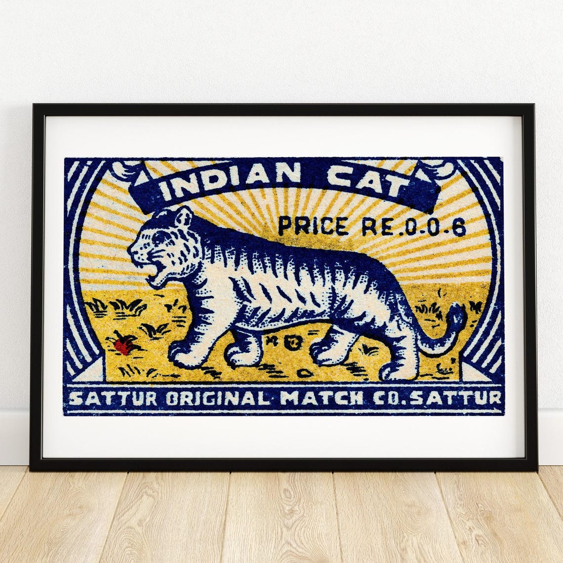 Indian Cat Tiger Vintage Matchbox Label Sattur Original Art Poster