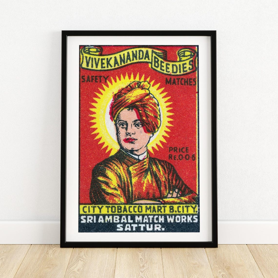 Vivekananda Turban Portrait Beedies Safety Matches Indian Poster Art