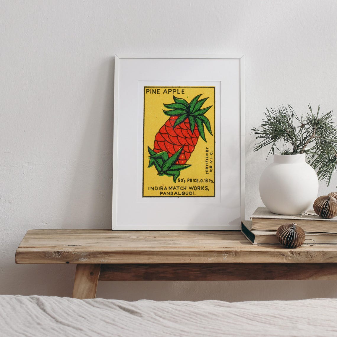 Pineapple Vintage Indian Matchbox Label Red Fruit Art Poster - Image 3
